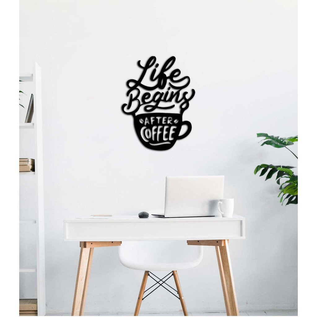 Artroya - Life Begins After Coffee Yazısı Metal Duvar Tablosu - Ev Dekorasyon - Metal Duvar Yazısı - 40 x 51 - cm -Siyah - TEXT-105 - Siyah Kanvas Tablo Fiyatı