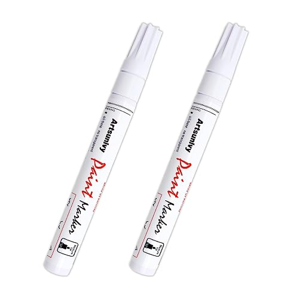 Artsunlvy White Paint Pens marking pens Permanent Markers - 2 Pack Oil Based Waterproof Markers for Tire, Rubber,Wood, Rocks, Metal, Canvas,Plastic, Dark Surface,Craft office Supplies,Medium Point