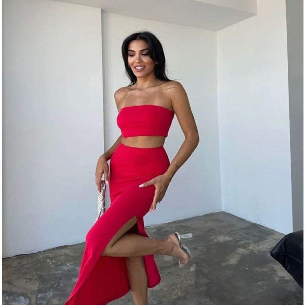 Artuğ Boutique Kırmızı Straplez Sandy Alt Üst Takım Elbise Fiyatı