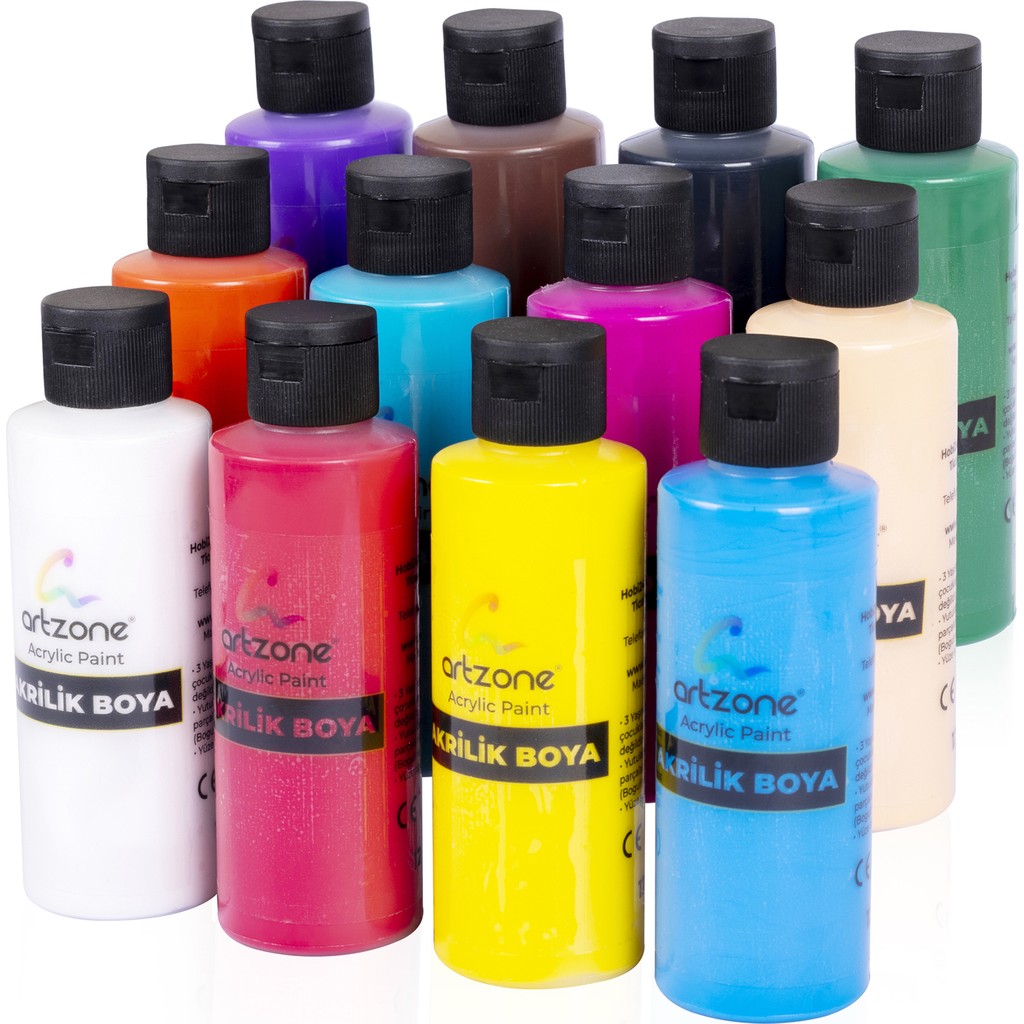 Artzone 12 Renk x 120 ml Akrilik Boya Seti Çok Renkli Hızlı Kuruma Özelliği ile Sanatsal Projeler İçin Akrilik Boya Fiyatı