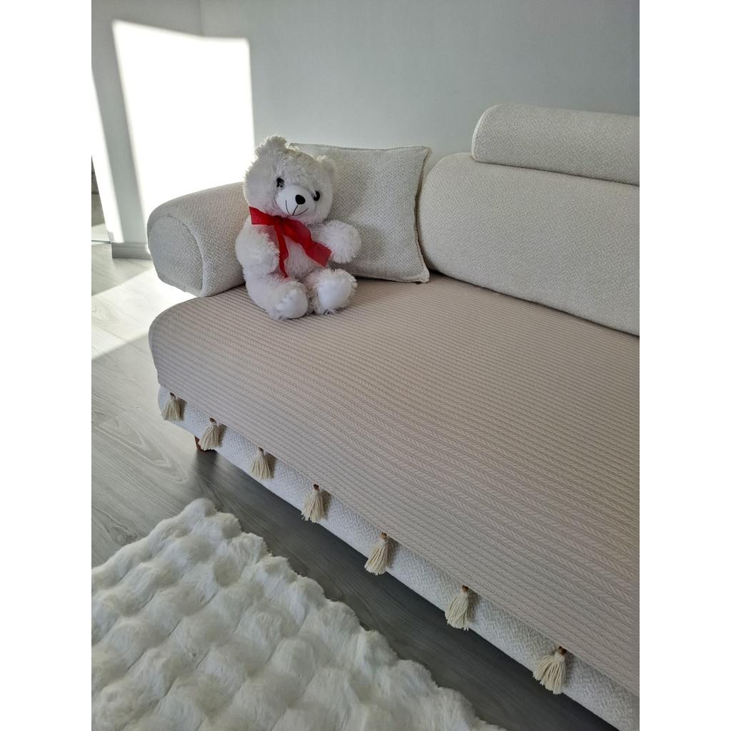 Arva Home Koltuk Örtüsü Püsküllü Çekyat Örtüsü 200 x 95 - Bej - 95 x 200 cm SSD / Solid State Drive Fiyatı