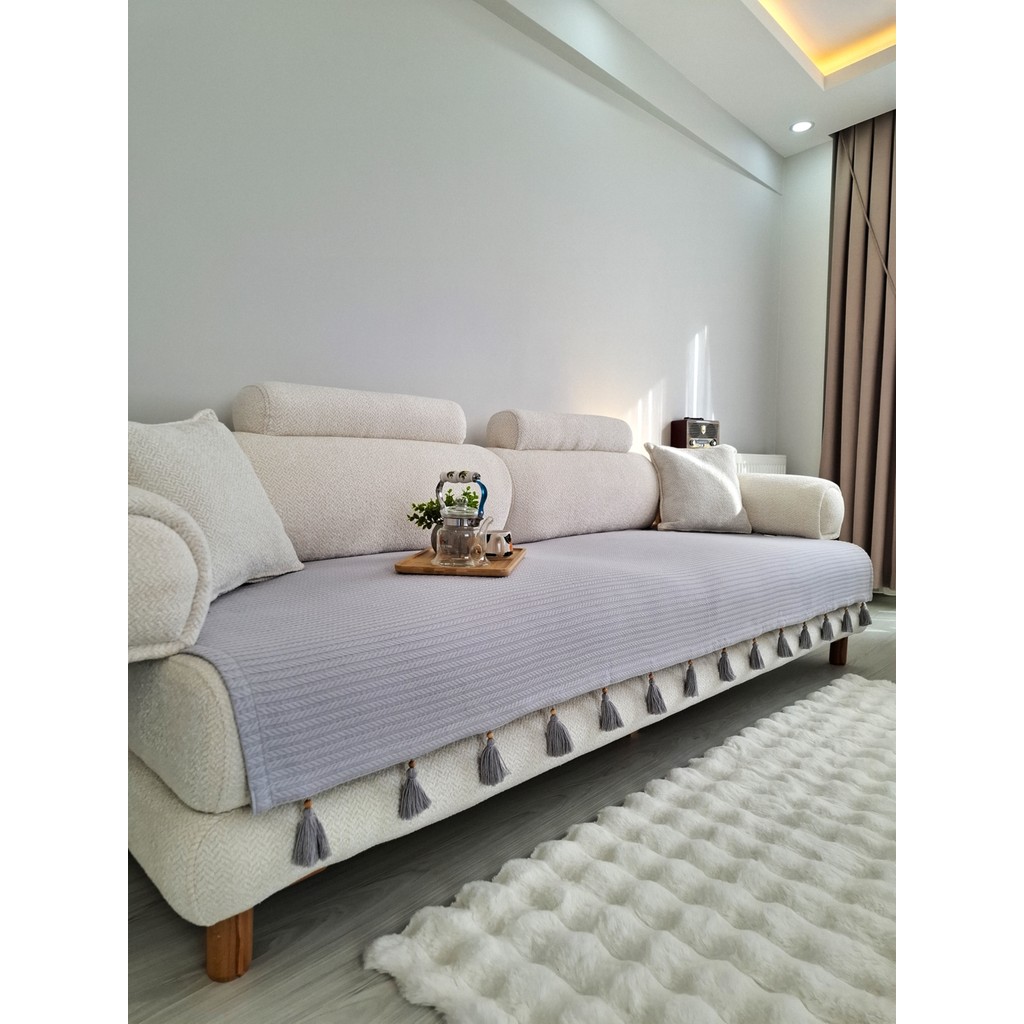 Arva Home Koltuk Örtüsü Püsküllü Çekyat Örtüsü 200 x 95 - Gri - 95 x 200 cm SSD / Solid State Drive Fiyatı
