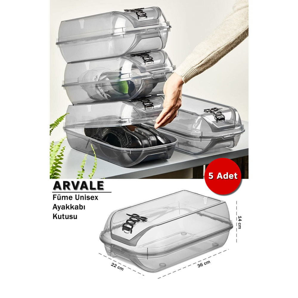 ARVALE Hava Alan Füme Kilit Kapak Erkek Ayakkabı Saklama Kutusu | Modüler Yapı | Ayakkabı Depolama - 5 Adet Ayakkabı Saklama Kutusu Fiyatı