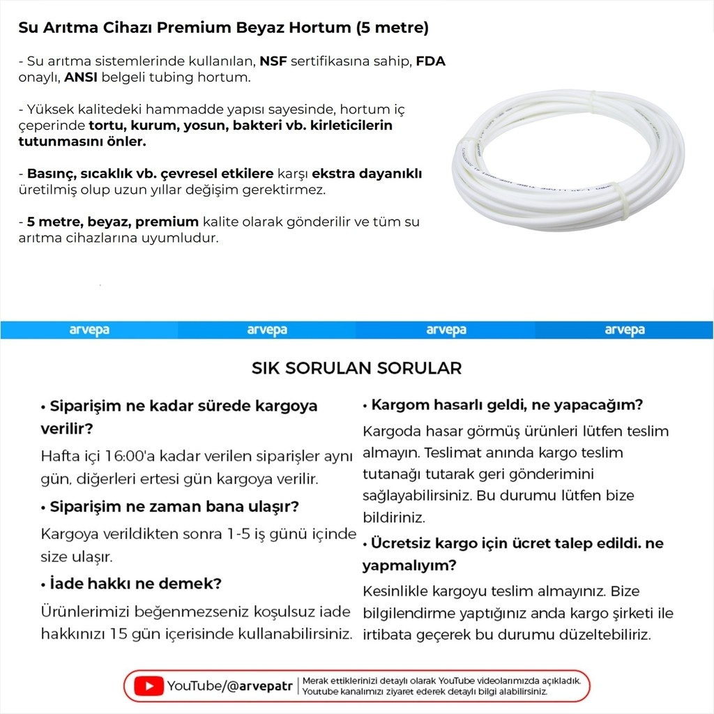 Arvepa Su Arıtma Cihazı Premium Beyaz Hortum (2 Metre) SSD / Solid State Drive Fiyatı