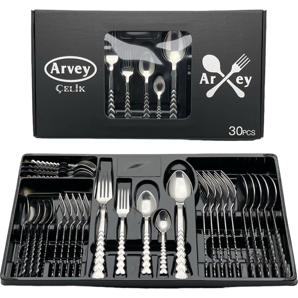Arvey 30 Parça 6 Kişilik Kalpli Çatal Kaşık Takımı (Kutulu) - Gümüş Çatal / Kaşık / Bıçak Takımları Fiyatı