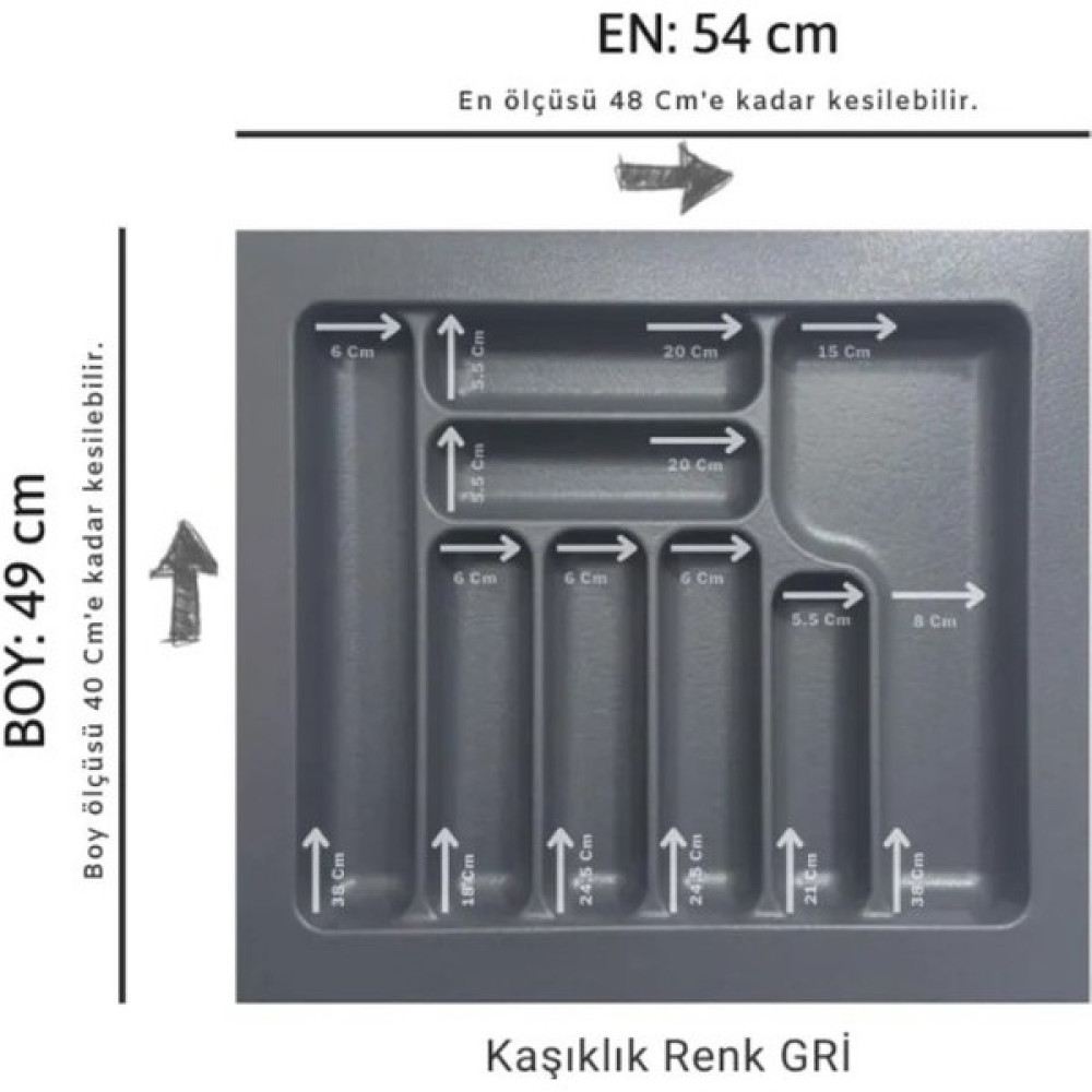 Arwino Gri 54 cm x 49 cm Çekmece İçi Kaşıklık Pratik Mutfak Gereçleri Fiyatı