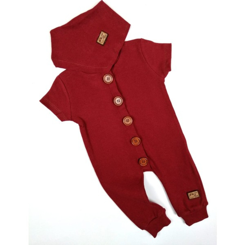 Arya Kids Erkek Bebek Ahşap Düğmeli Fularlı Fitilli Kumaş Yazlık Tulum Bordo Bebek Tulumu Fiyatı