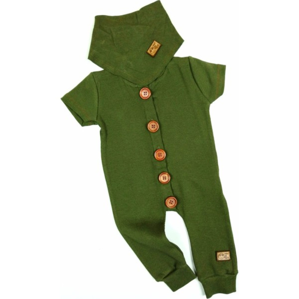 Arya Kids Erkek Bebek Ahşap Düğmeli Fularlı Fitilli Kumaş Yazlık Tulum Haki Bebek Tulumu Fiyatı