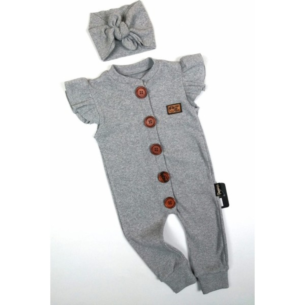 Arya Kids Kız Bebek Ahşap Düğmeli Bandanalı Fitilli Kumaş Yazlık Tulum Gri Bebek Tulumu Fiyatı