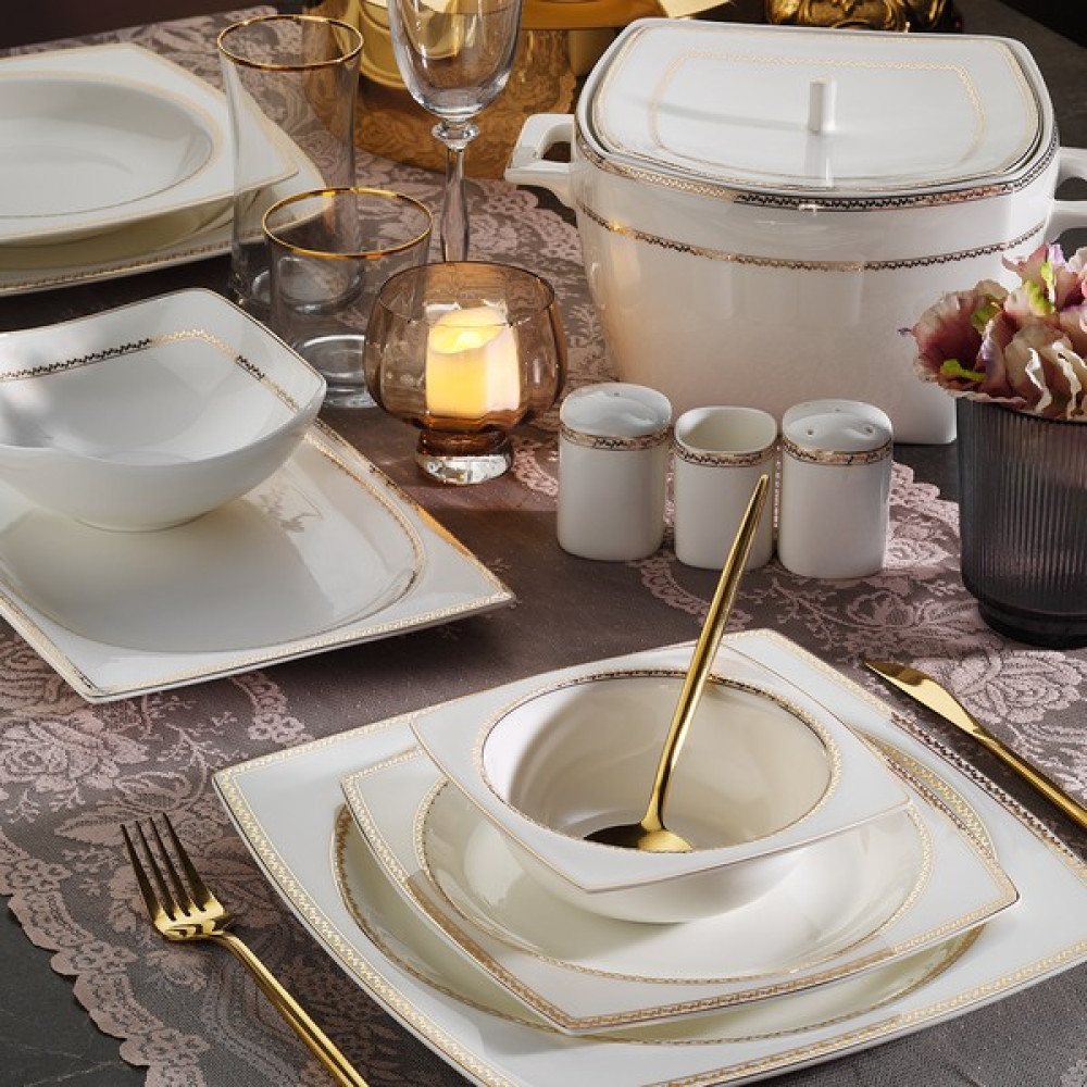 Aryıldız Bone Square Line Gold 12 Kişilik 60 Parça Yemek Takımı Yemek Takımı Fiyatı