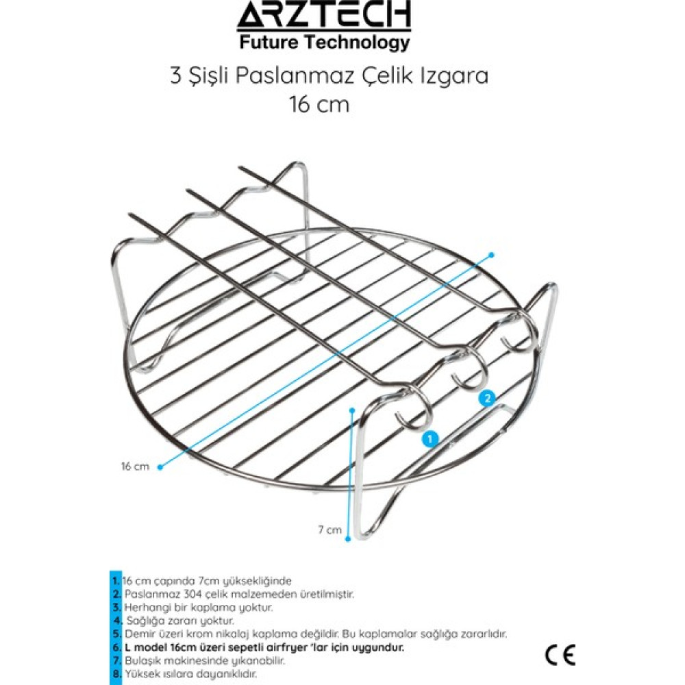 Arztech 16CM Paslanmaz Çelik 3 Şişli Izgara Mangal & Barbekü Malzemeleri Fiyatı