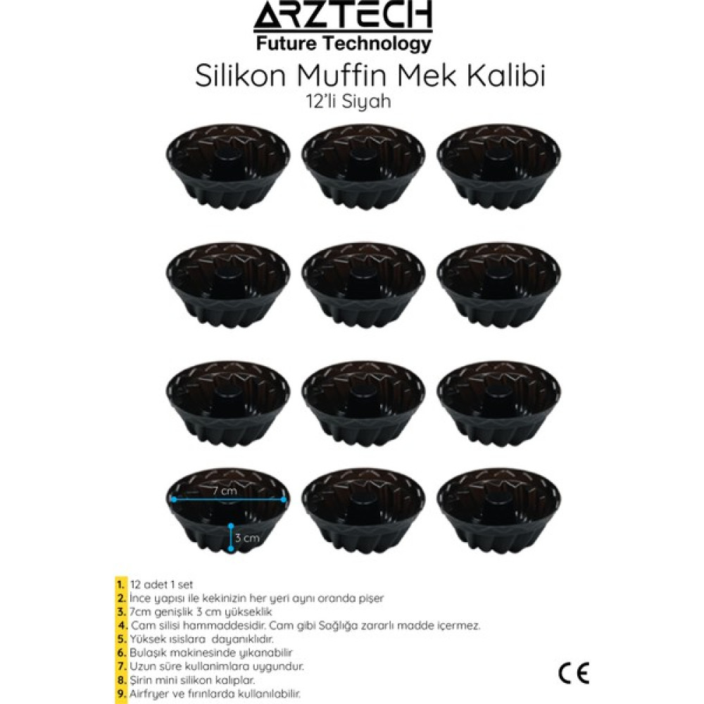Arztech Silikon Muffin Kalıbı 12 Li Siyah Kek Kalıpları Fiyatı