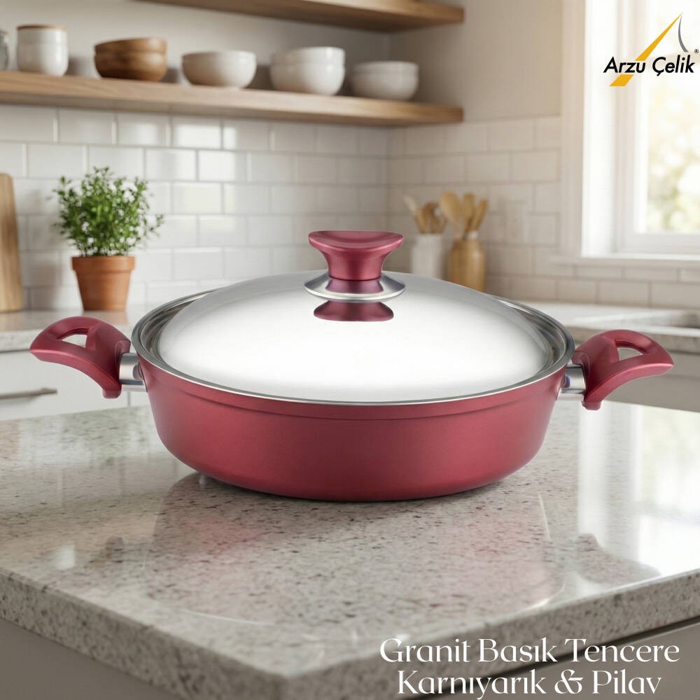 Arzu Çelik 26 Cm Granit Karnıyarık & Pilav Tenceresi Çelik Kapak - Mürdüm Tencere / Tava Setleri Fiyatı