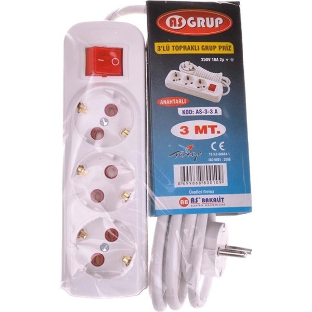 As Grup 3'lü 3 Metre Topraklı Grup Priz Anahtarlı Oto Boyaları Fiyatı