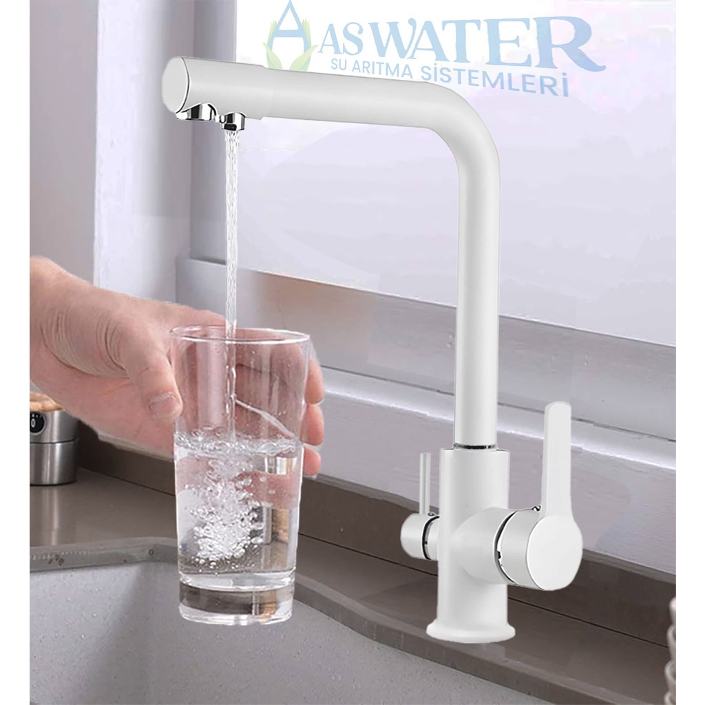 As Water Beyaz 3 Yönlü Su Arıtma Musluğu Üç Yollu Musluk Sıcak-Soğuk ve Arıtma Suyu Tüm Arıtma Cihazları ile Uyumludur. Diğer Fiyatı