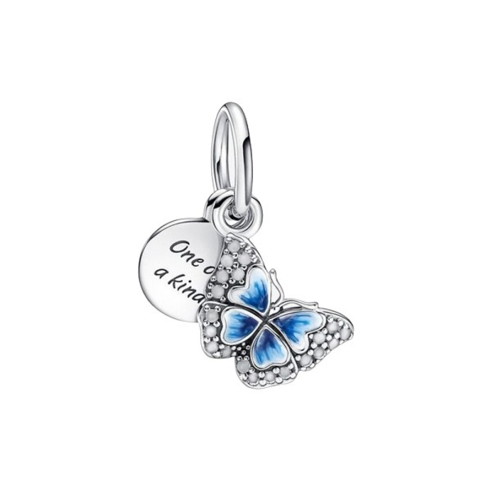 Asaf Accessory Mavi Kelebek ve Yazılı Çift Sallantılı Charm - Gümüş - Mavi Saat ve Bileklik Aksesuarı Fiyatı