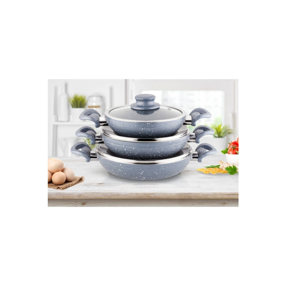 ASAL HOME 18-20-22 Cm Çift Kulp Kapaklı Gri Granit 3 Lü Omlet/sahan Tava Seti Tavalar Fiyatı