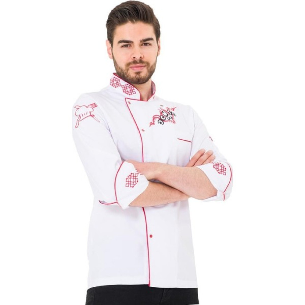 Aşçı Ceketi, Nakışlı, Beyaz -3E710- İş Elbiseleri, Mutfak, Şef - 2XL Mutfak Önlüğü Fiyatı