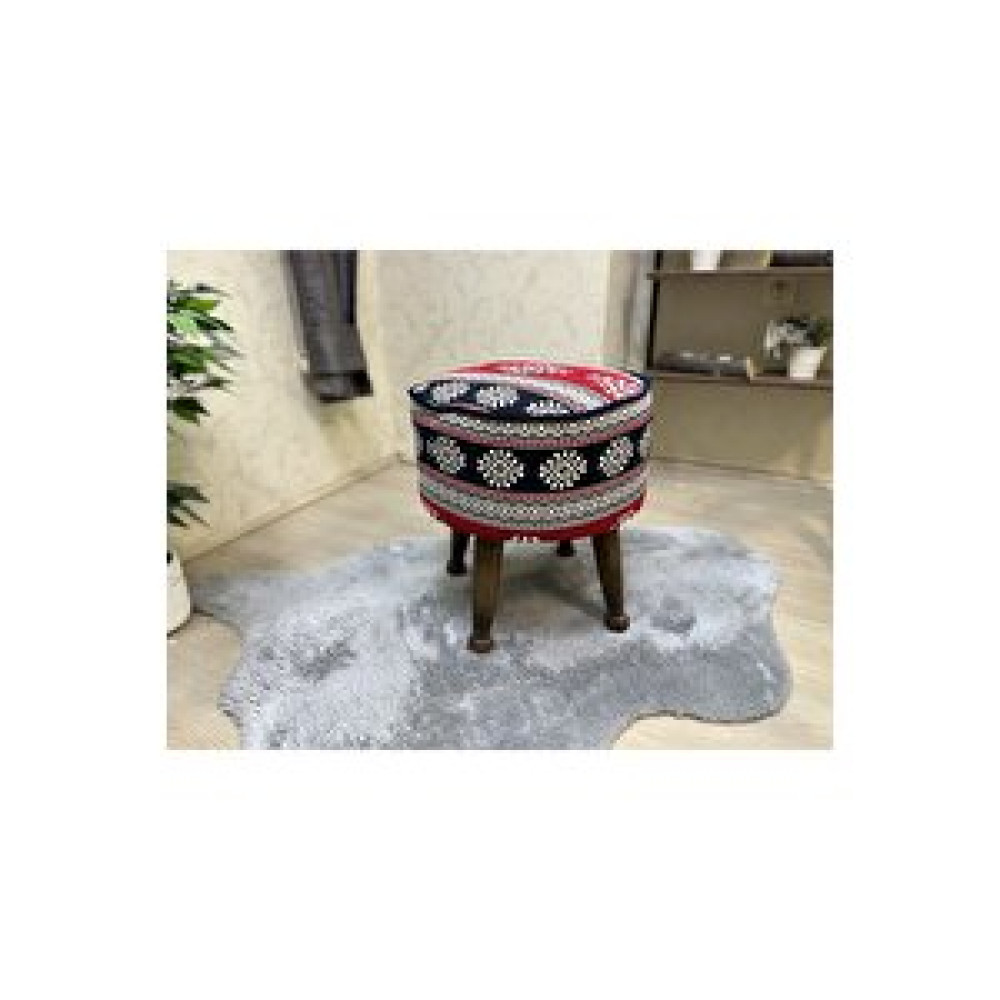 Asedia Mobilya Asedia Miskin Ceviz Kilim Desen Yuvarlak Puf Ayakucu Tabure Puf Fiyatı