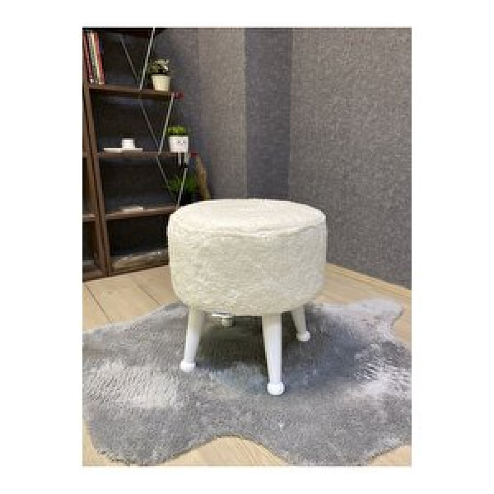Asedia Mobilya Asedia Miskin Lake Teddy Krem Ahşap Ayaklı Peluş Puf Makyaj Koltuğu Yuvarlak Tabure Puf Fiyatı