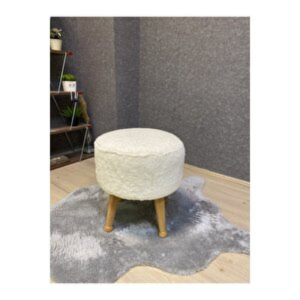 Asedia Mobilya Asedia Miskin Naturel Teddy Krem Ahşap Ayaklı Peluş Puf Makyaj Koltuğu Yuvarlak Tabure Puf Fiyatı