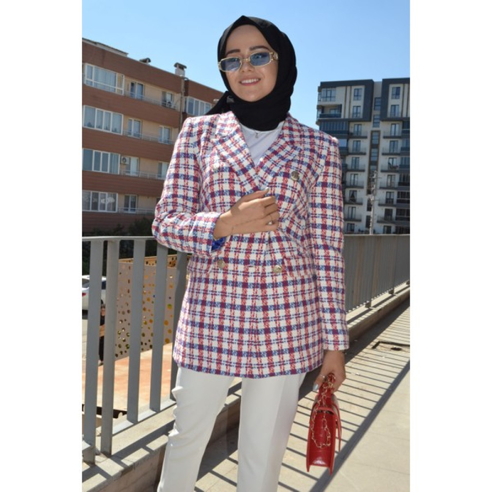 Asela Tüvit Gümüş Düğme Detay Blazer Ceket Bayan Ceket Fiyatı