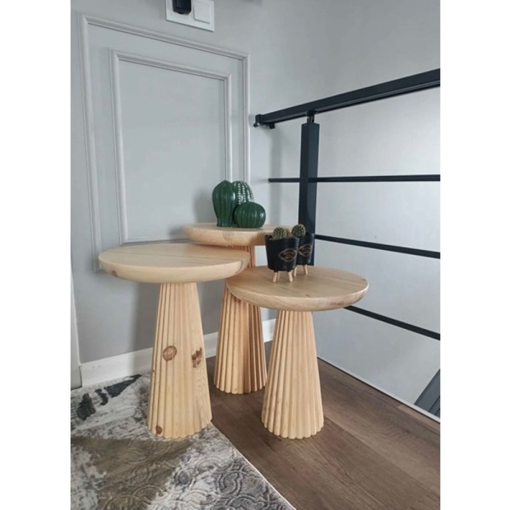 Aselya Home Ahşap 3’lü Set Fitilli Mantar Yan Sehpa Vernikli Yan Sehpa Fiyatı