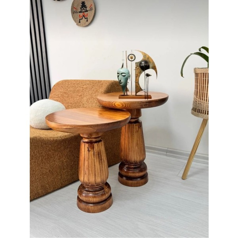 Aselya Home Doğal Ahşap 2'li Set Mantar Yan Sehpa Modern Açık Ceviz Fiskos Zigon Çiçeklik Yan Sehpa Fiyatı