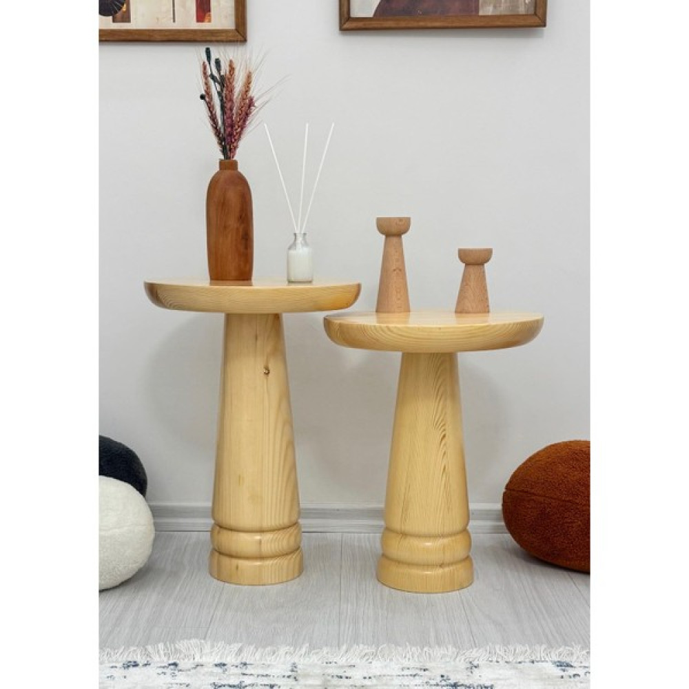 Aselya Home Doğal Ahşap 2'li Set Mantar Yan Sehpa Modern Fiskos Zigon Çiçeklik Yan Sehpa Fiyatı