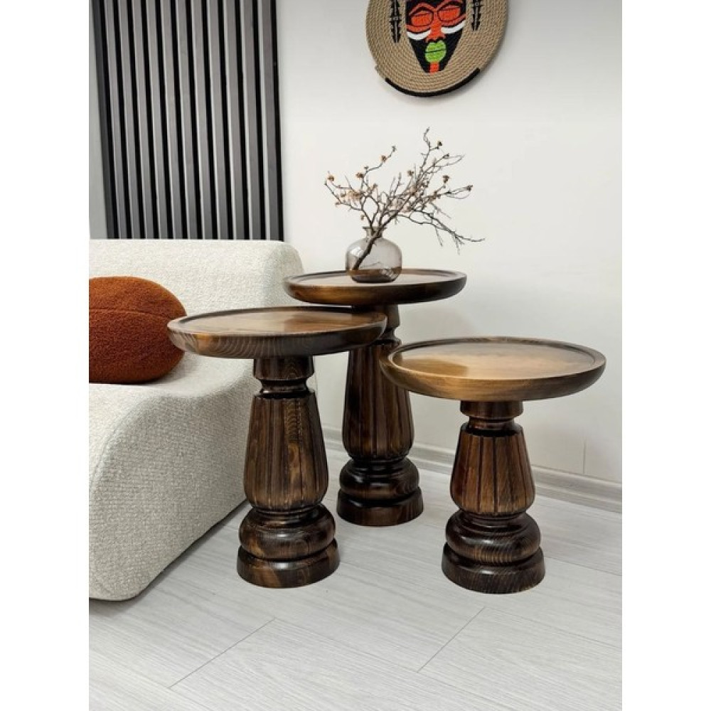 Aselya Home Doğal Ahşap 3'lü Set Mantar Yan Sehpa Modern Ceviz Renk Fiskos Zigon Çiçeklik Yan Sehpa Fiyatı