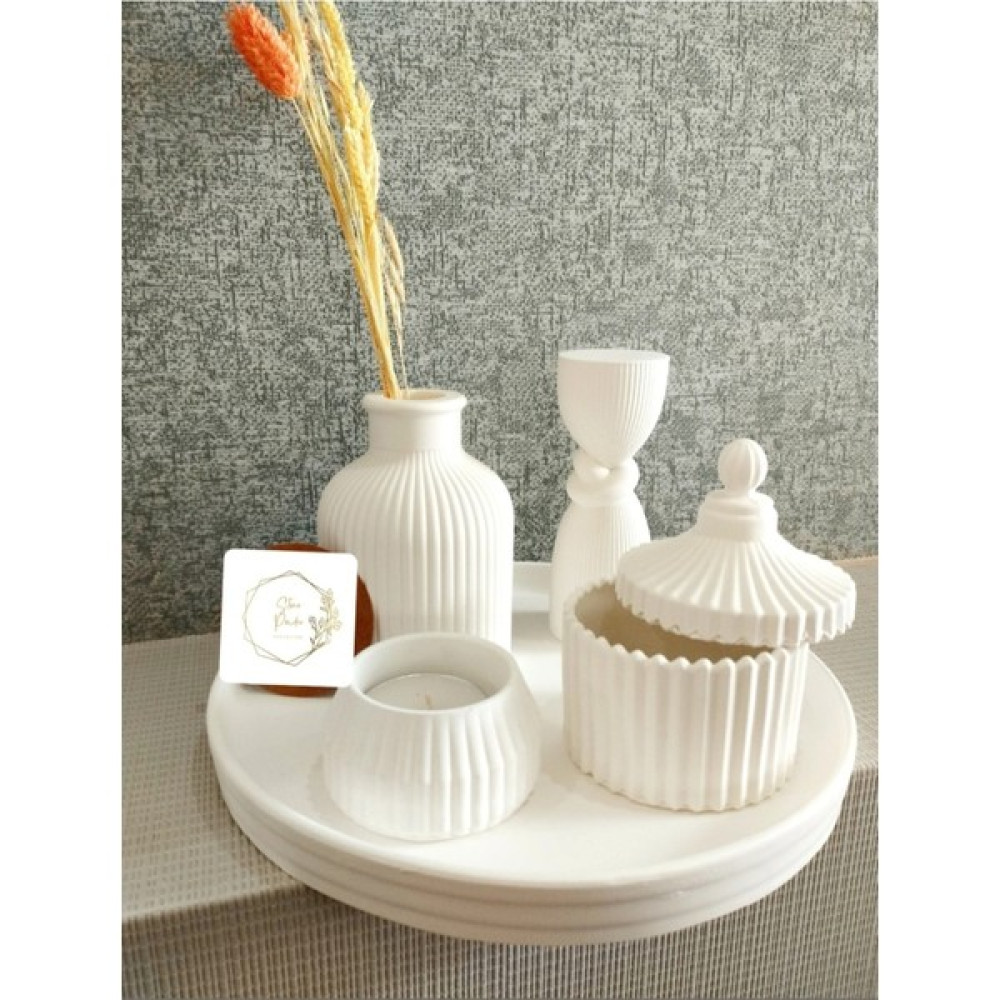 Asem Dekoratif Yuvarlak Tepsi, Tealight Mumluk, Kapaklı Kutu, Iskandinav Vazo Düğüm Sütun Biblo Beton Set - 0 - Beyaz Şamdan Fiyatı