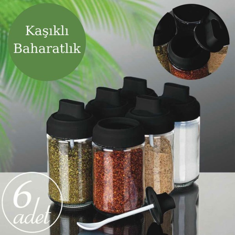 Asev Home Kaşıklı Kendinden Cam Baharatlık 300ML Baharat Setleri & Baharatlıklar Fiyatı