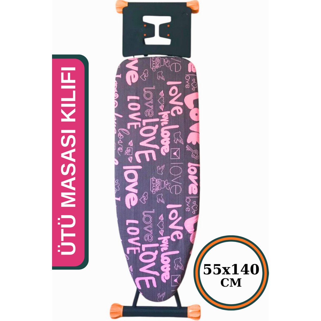 Asev Home Ütü Masası Kılıfı Büyük Boy İpli Stoperli Keçeli Kılıfı Örtüsü Bezi 55 x 140 cm Pink Love Ütü Masaları ve Aksesuarları Fiyatı