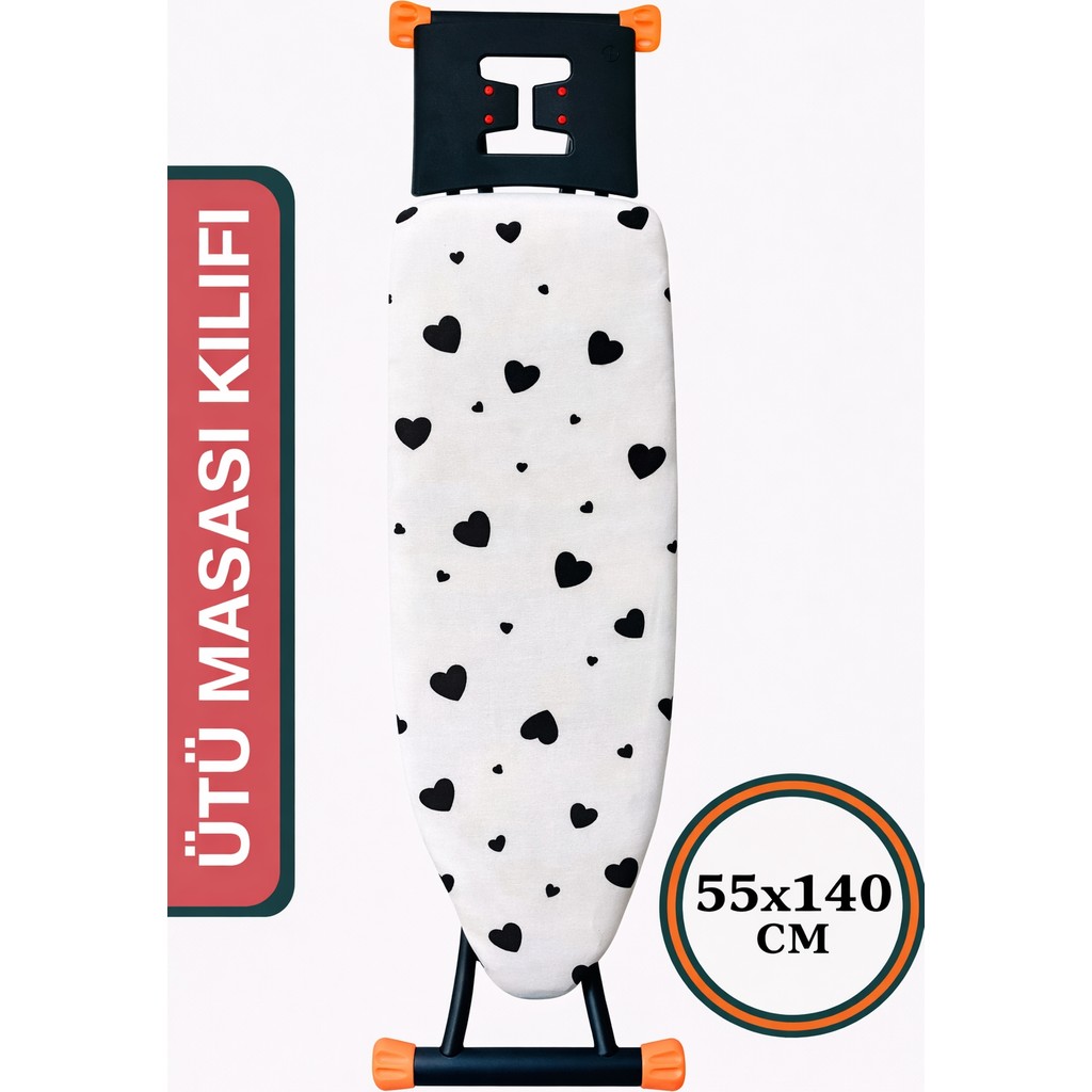 Asev Home Ütü Masası Kılıfı Büyük Boy Ipli Stoperli Keçeli Kılıfı Örtüsü Bezi 55X140CM Black Love Ütü Masaları ve Aksesuarları Fiyatı