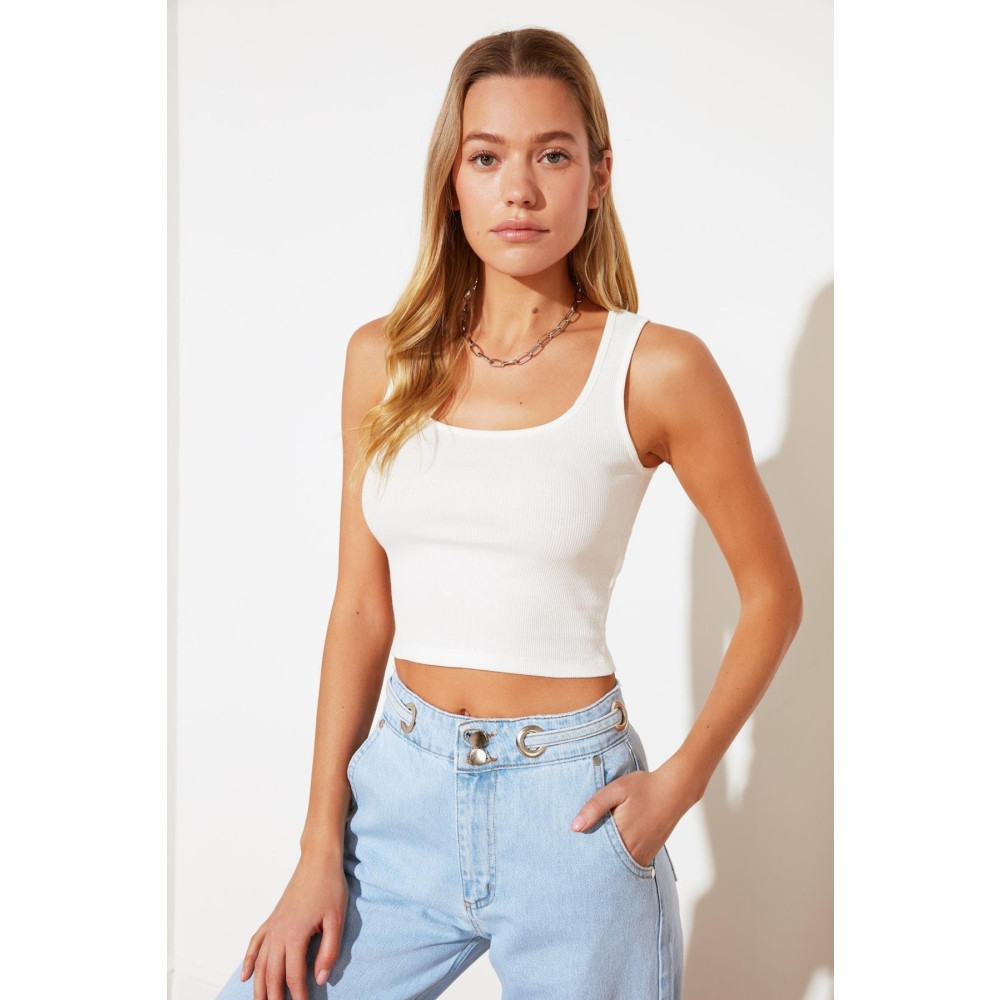 Asfa Moda Kadın Beyaz Havuz Yaka Örme Crop Bluz S Beden Bluz Fiyatı