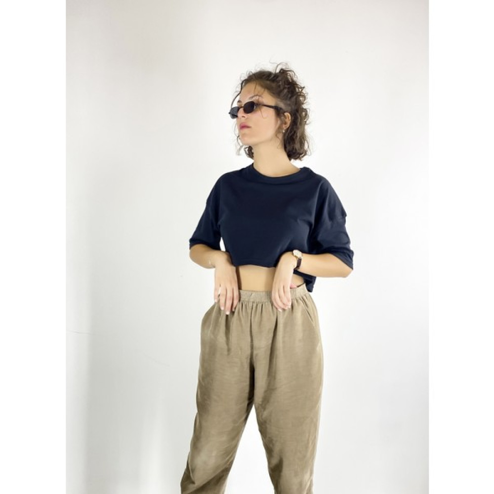 Asfaha Fashion Siyah Oversize Crop Bayan T-shirt Fiyatı