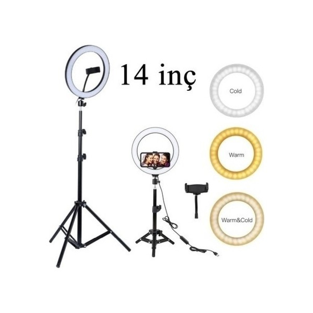 Asfal 14 inç LED Işıklı Telefon Tutuculu 210 cm Tripod Kuaför Makyaj Tiktok Işığı - Siyah Tripodlar Fiyatı