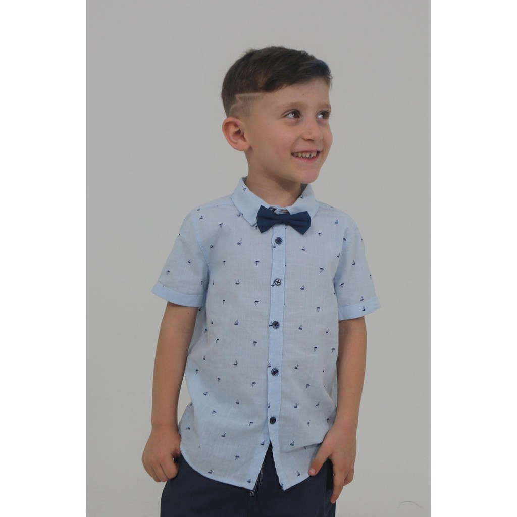 ASG Tekstil Mavi Renk Desenli Erkek Bebek Papyonlu Gömlek Giyim & İç Giyim Fiyatı
