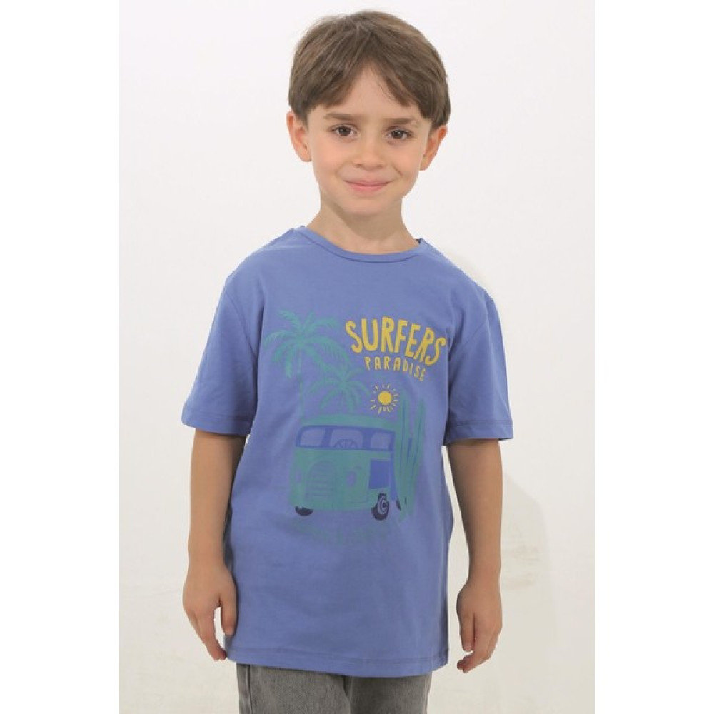 ASG Tekstil Mavi Renk Summer Party Kısa Kol Çocuk T-Shirt Erkek Çocuk Gömlek Fiyatı