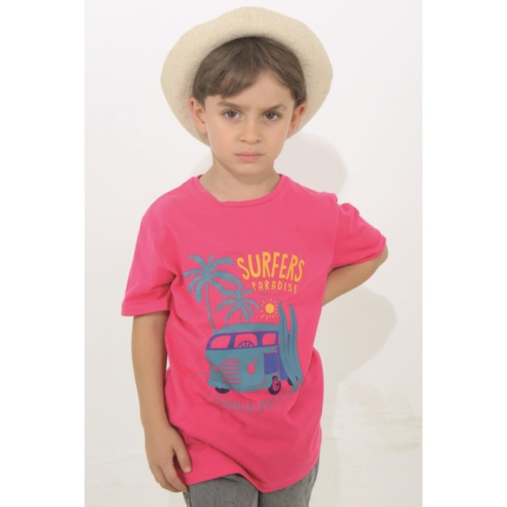 ASG Tekstil Pembe Renk Summer Party Kısa Kol Çocuk T-Shirt Erkek Çocuk Gömlek Fiyatı