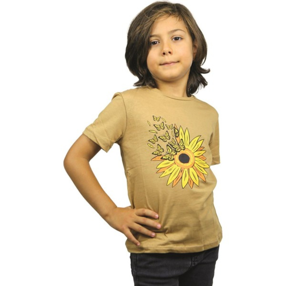 ASG Tekstil Sütlü Kahve Renk Papatya Desenli Kısa Kol Çocuk T-Shirt Erkek Gömlek Fiyatı
