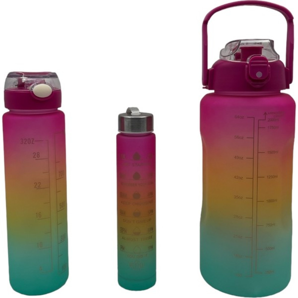 Ashe Home Motivasyonel Su Matarası 3lü Su Şişesi Suluk 2lt 900ML 300 ml Tritan Spor Salonu Su Şişesi Suluk - Fuşya Suluk Fiyatı