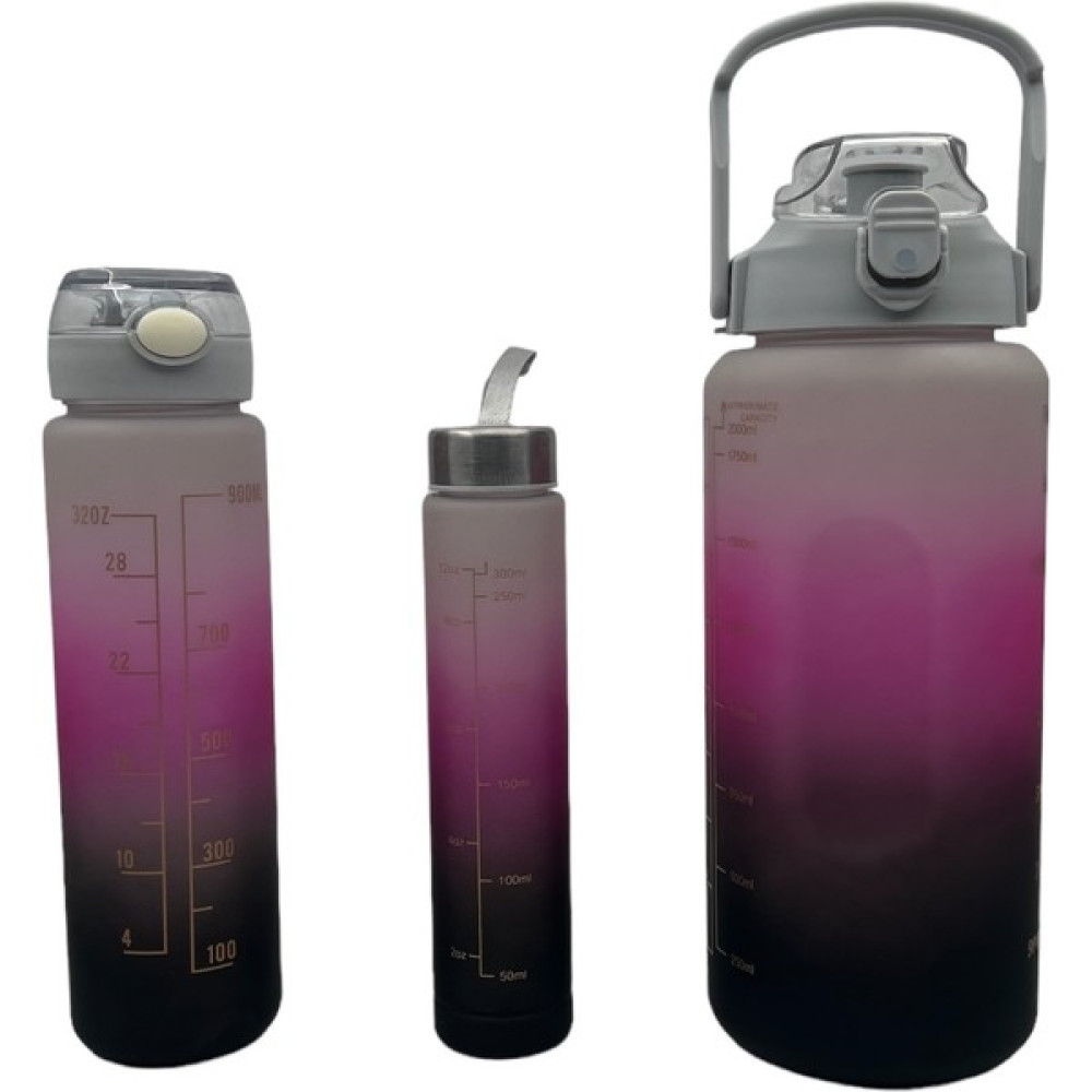 Ashe Home Motivasyonel Su Matarası 3lü Su Şişesi Suluk 2lt 900ML 300 ml Tritan Spor Salonu Su Şişesi Suluk - Gri Suluk Fiyatı