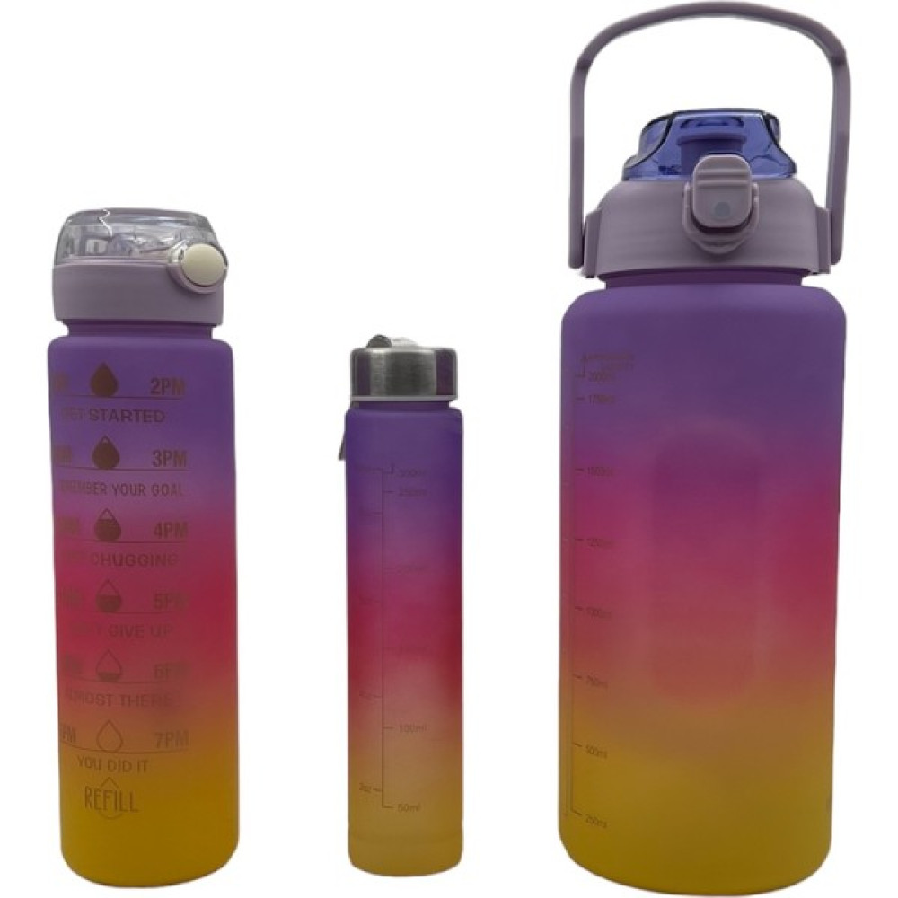 Ashe Home Motivasyonel Su Matarası 3lü Su Şişesi Suluk 2lt 900ML 300 ml Tritan Spor Salonu Su Şişesi Suluk - Mor Suluk Fiyatı