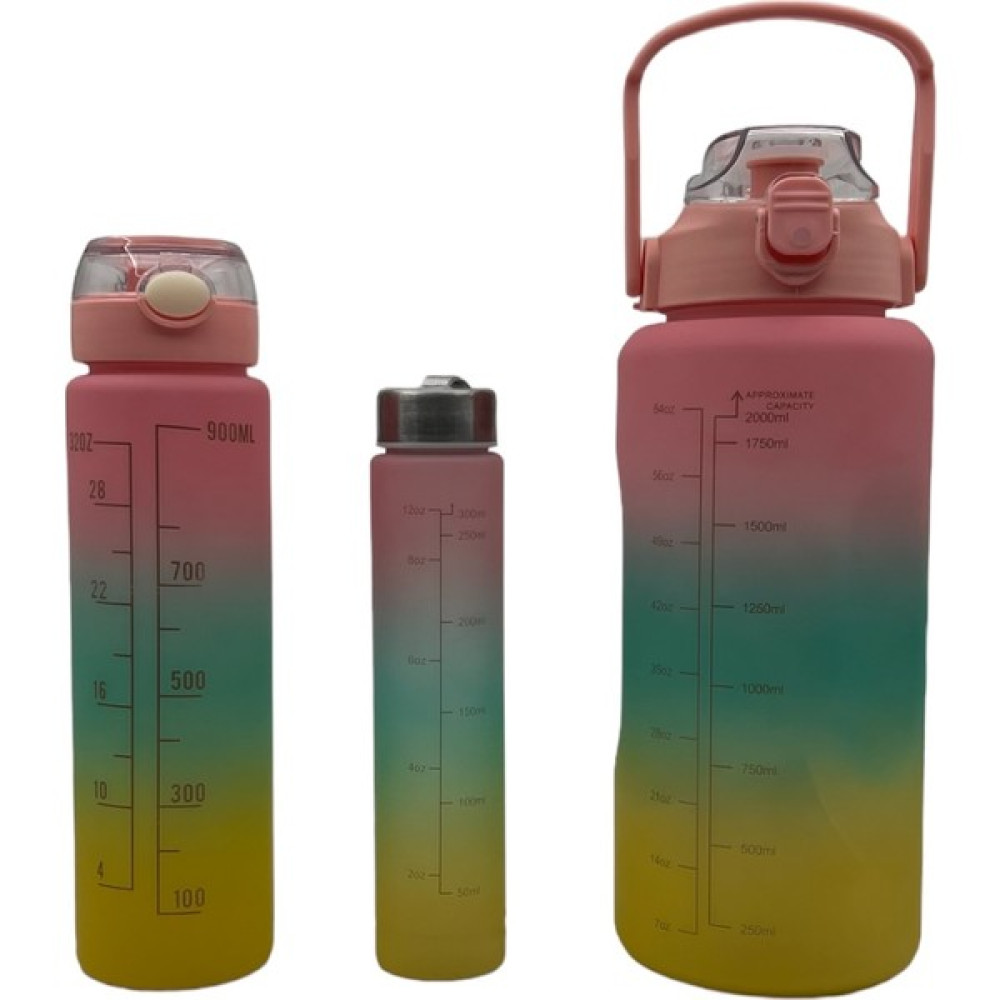 Ashe Home Motivasyonel Su Matarası 3lü Su Şişesi Suluk 2lt 900ML 300 ml Tritan Spor Salonu Su Şişesi Suluk - Pembe Suluk Fiyatı