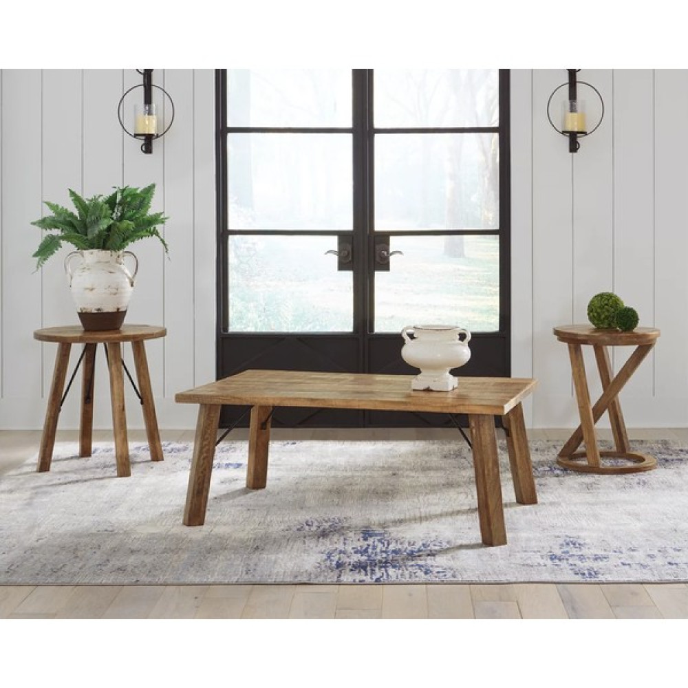 Ashley Furniture Windovi Sehpa (Üçlü Set) - Açık Kahverengi Zigon Sehpa Fiyatı
