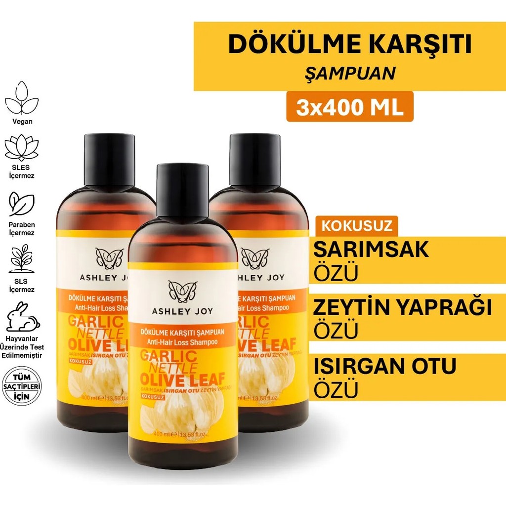 Ashley Joy Dökülme Karşıtı Güçlendirici Şampuan 400 ml X3 Set Parabensiz Özelliklerle Zayıf Saçlar İçin Şampuan ve Saç Kremi Fiyatı