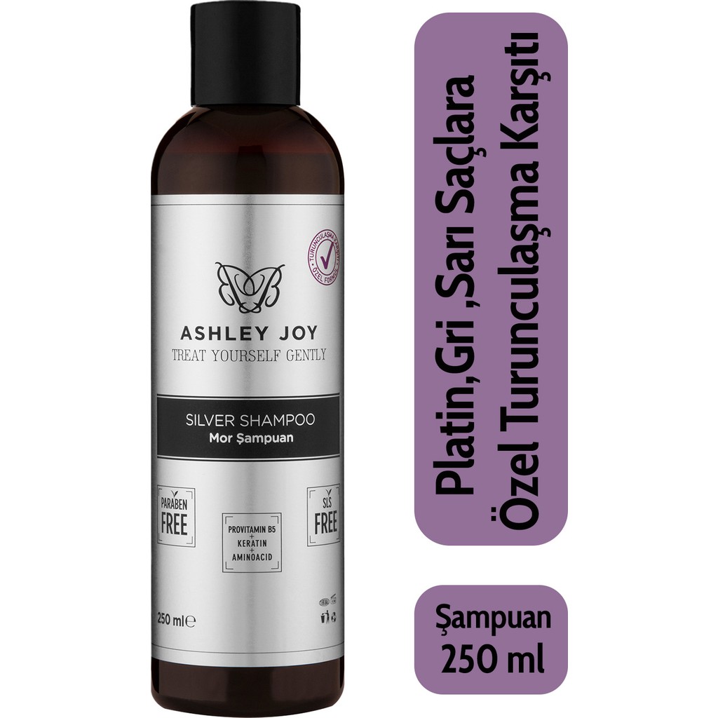 Ashley Joy Mor Şampuan 250ml Platin, Sarı Saçlar İçin Turunculaşma Karşıtı Keratin, Aminoasit İçerikli Parabensiz Silver Şampuan ve Saç Kremi Fiyatı