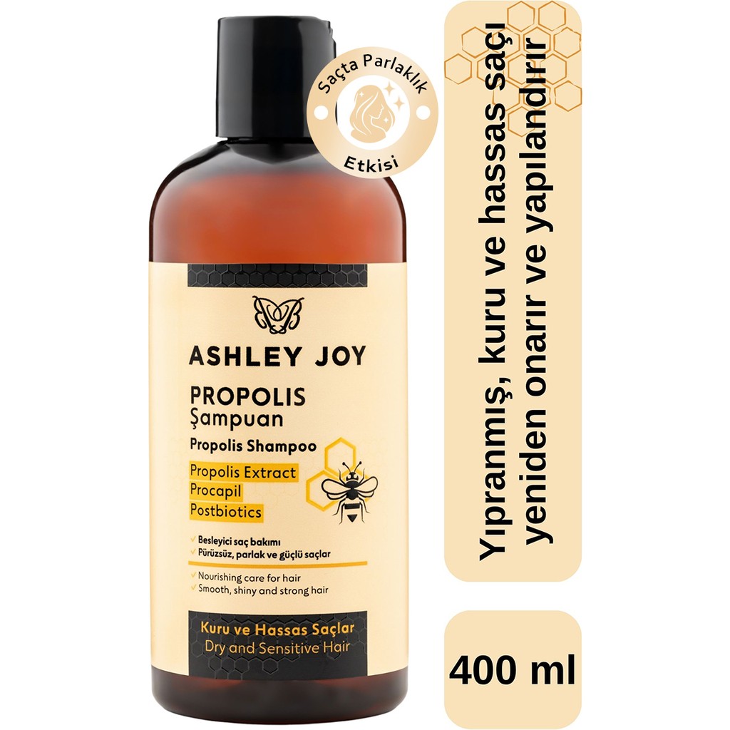 Ashley Joy Propolis Şampuan 400 ml Kuru ve Hassas Saçlar İçin Parlaklık Verici Onarıcı Etki Şampuan ve Saç Kremi Fiyatı