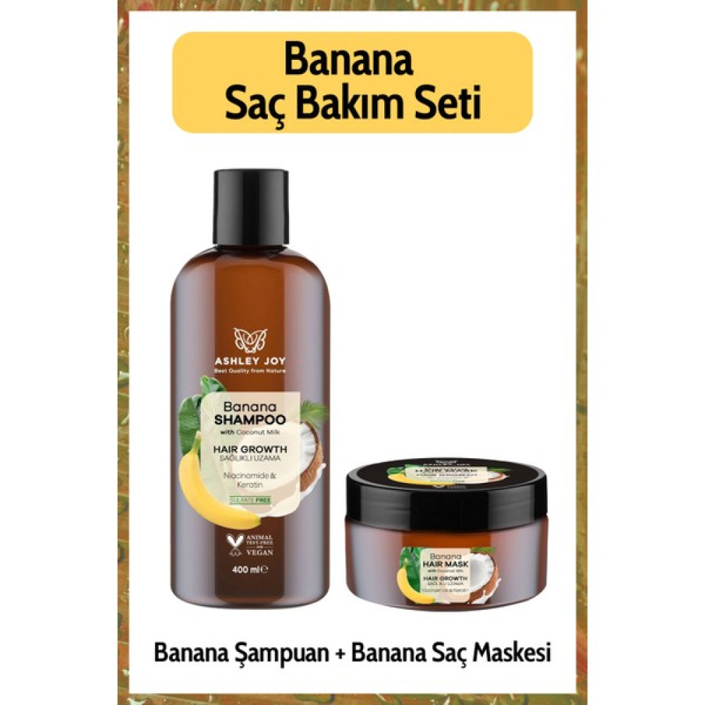 Ashley Joy Yavaş Uzayan Saçlara Niacinamide ve Vegan Keratin Içeren Banana 2'li Bakım Seti Saç Bakım Maskeleri & Serumlar & Spreyler Fiyatı